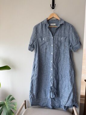 Everlane Navy Striped Linen Shirt Dress Size S